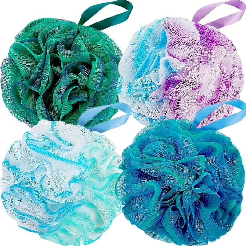F-U Store Loofah Sponge Shower Loofahs 70g Bath Sponges Mesh Balls 4 Multi Color for Body Scrubber Exfoliator Wash Back Scrubbers Bathroom Men Women 4 Pack Cleaning Bathing Accessories - Image 1